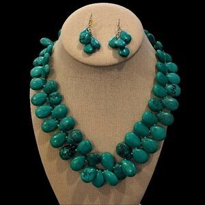 LUC Turquoise Hand Knotted Bidirectional Sterling Silver Necklace and Earrings